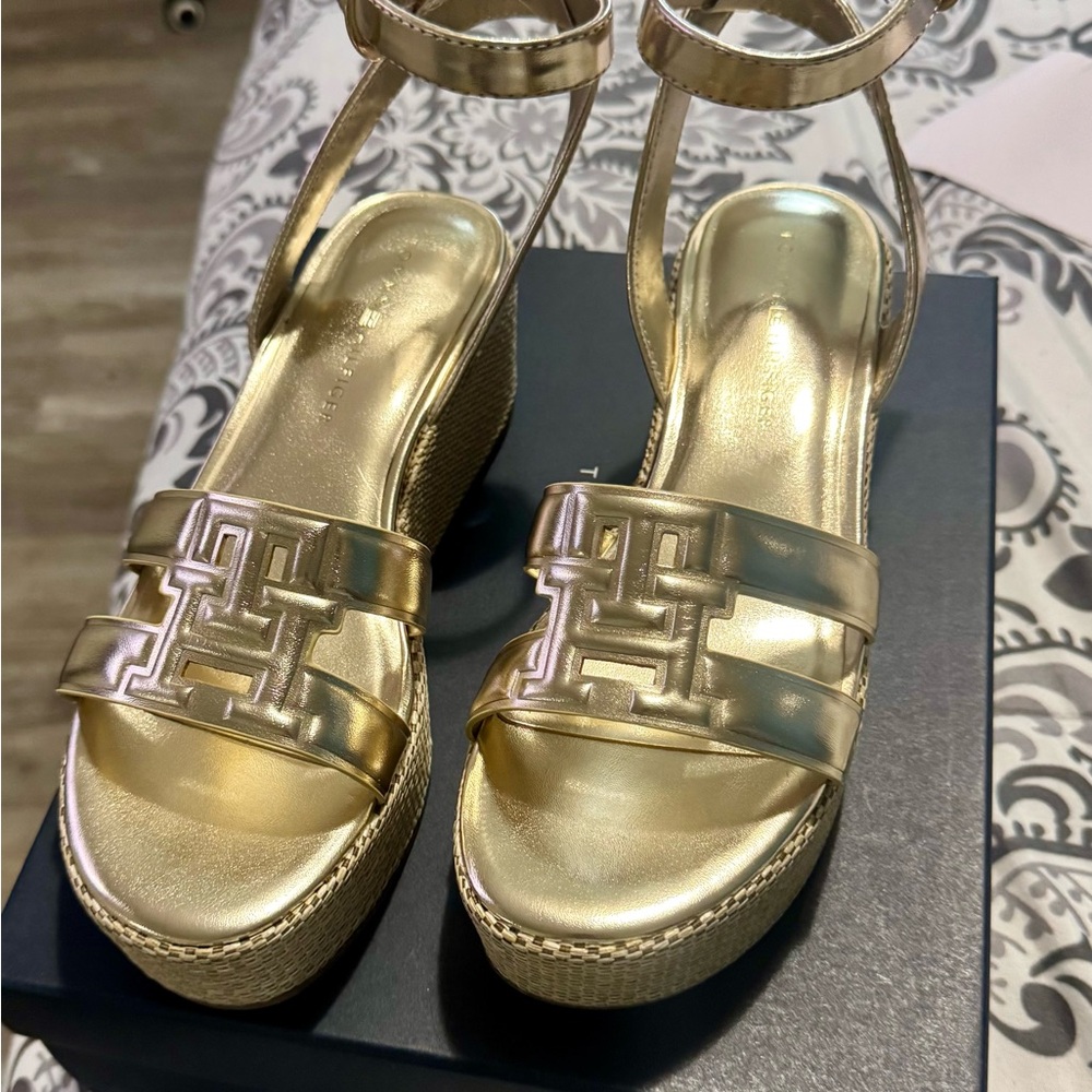 Tommy Hilfiger Gold Wedge Shoes with Metallic Finish